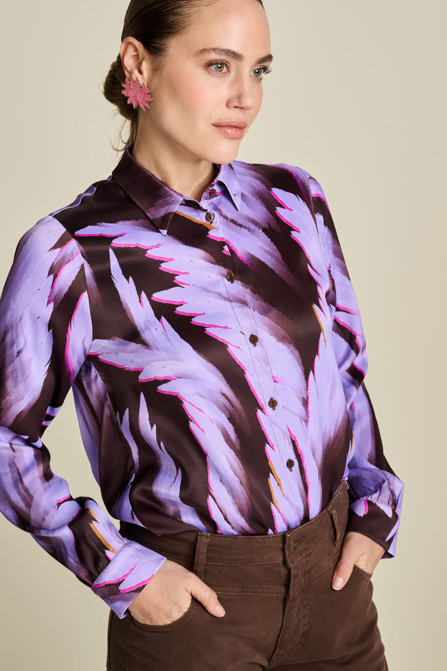 POM Amsterdam Mila Satin Feathers Blouse