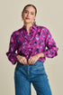 Fuchsia  Pink Floral Print Long Sleeve Blouse. 