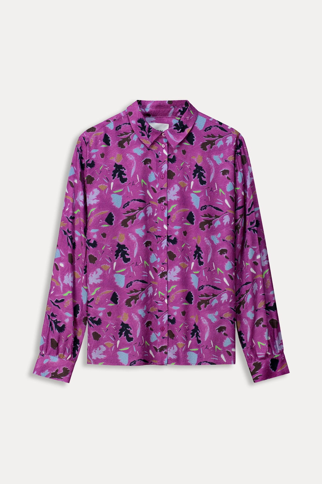 Fuchsia  Pink Floral Print Long Sleeve Blouse