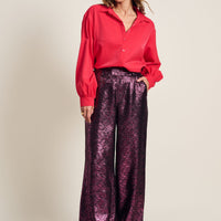 Vibrant Pink long sleeve shirt with slight shimmer in the fabric. 