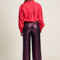Vibrant Pink long sleeve shirt with slight shimmer in the fabric. 