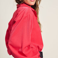 Vibrant Pink long sleeve shirt with slight shimmer in the fabric. 