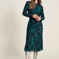 Green Camo print mesh dress long sleeves formal 
