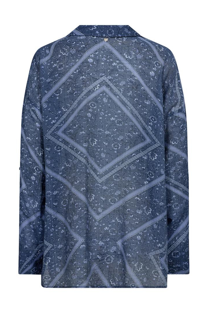 Blue patterned shirt on a white background