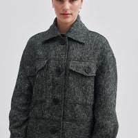 Cropped Tweed Jacket button front with collar and cuffs. 