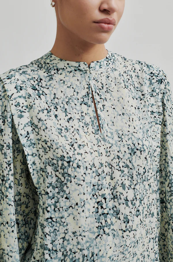 Long sleeve floral print blouse with Mandarin collar 