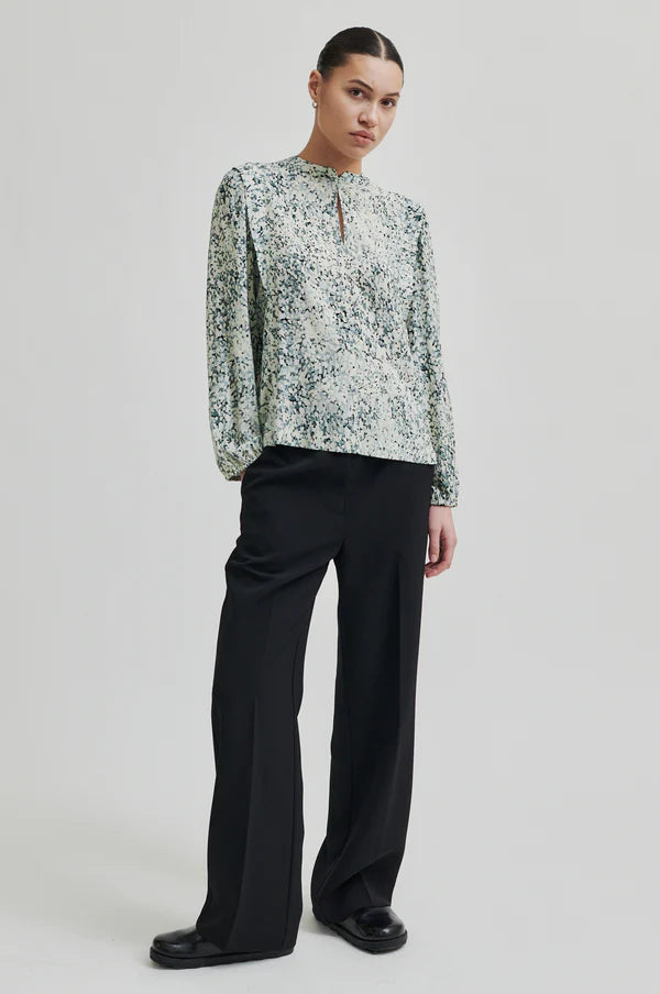 Long sleeve floral print blouse with Mandarin collar 