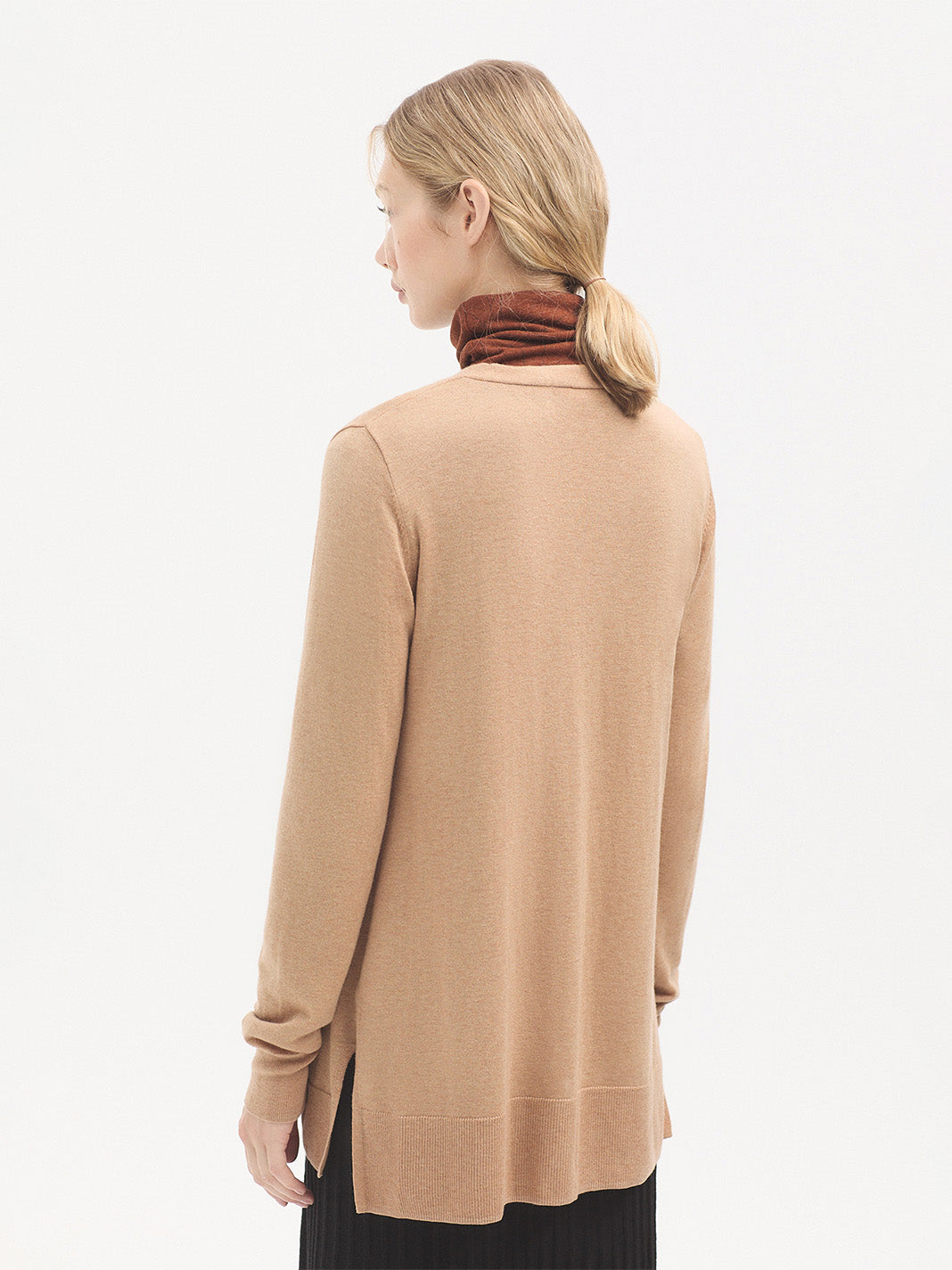 Long Merino Blend Cardigan in natural beige colourway. 