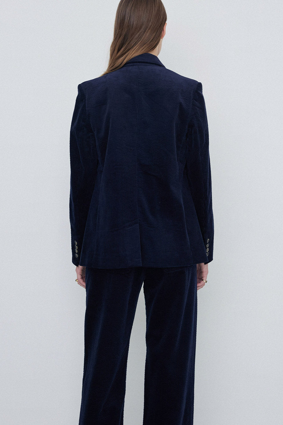 Navy Corduroy double breasted womens blazer. 