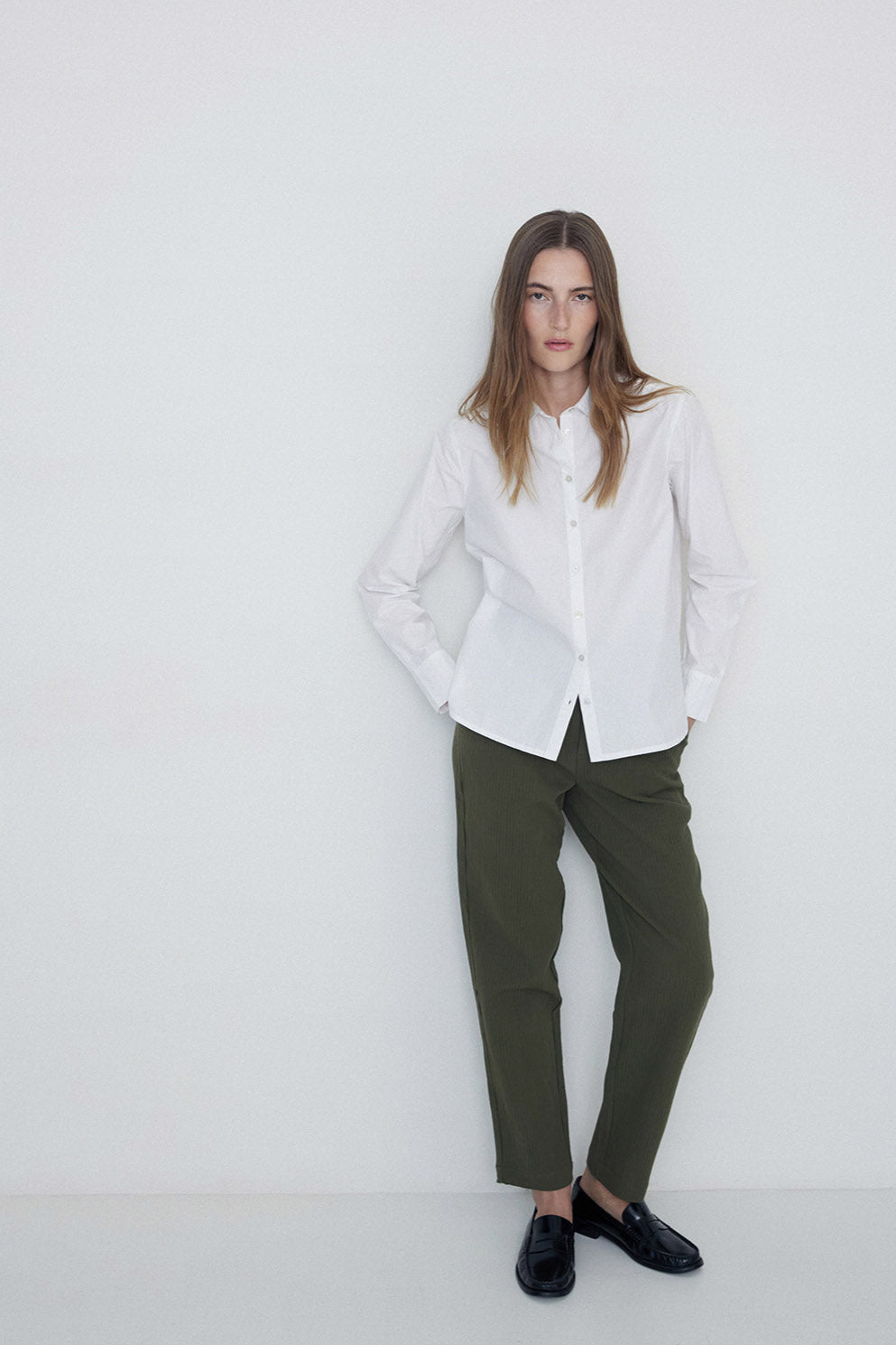 White long sleeve organic cotton shirt in white. 
