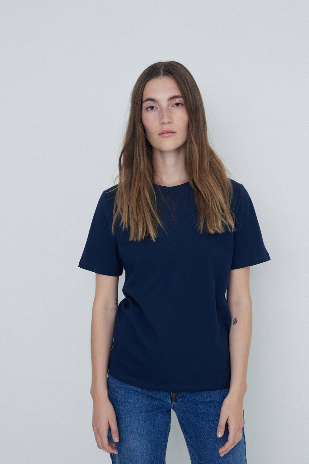 Round Neck Cotton Short Sleeve Tee Navy.