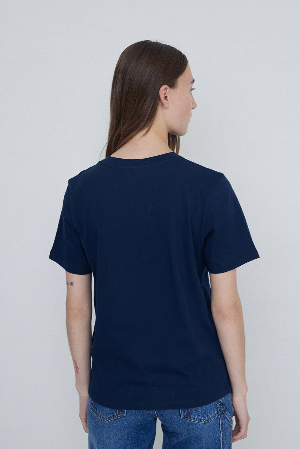 Round Neck Cotton Short Sleeve Tee Navy.