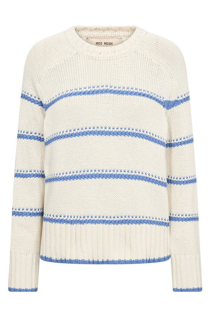 White sweater with blue stripes on a white background