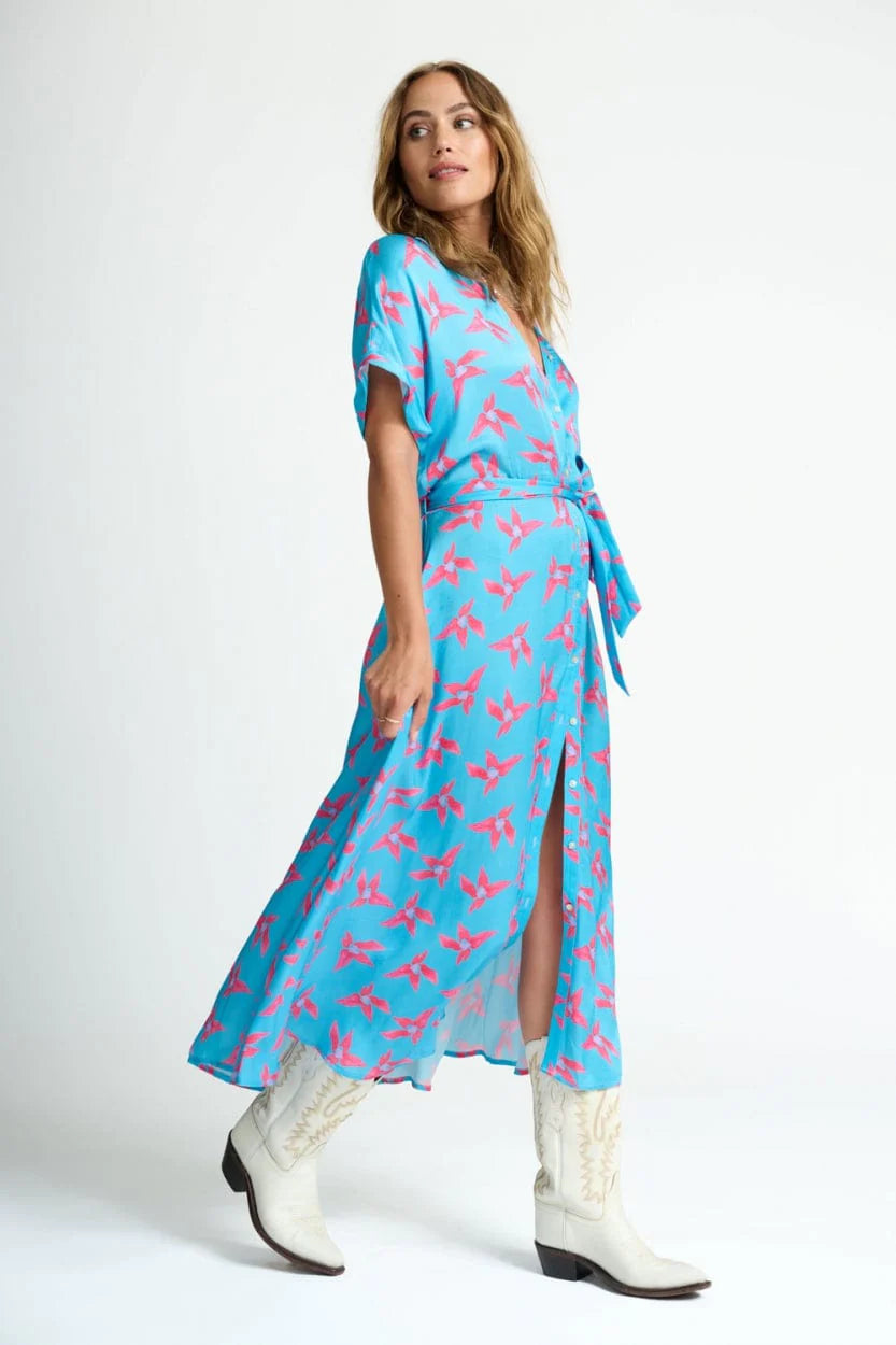 POM Amsterdam Lynn Origami Flower Blue Dress