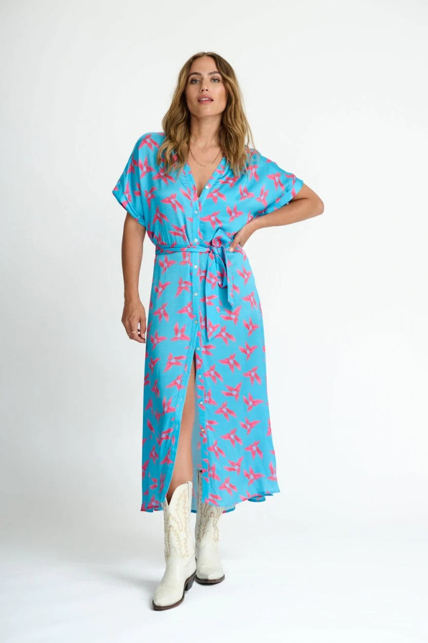 POM Amsterdam Lynn Origami Flower Blue Dress